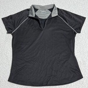 Annika Cutter & Buck Womens Golf Polo Shirt Black Grey Quarter Zip Size Large